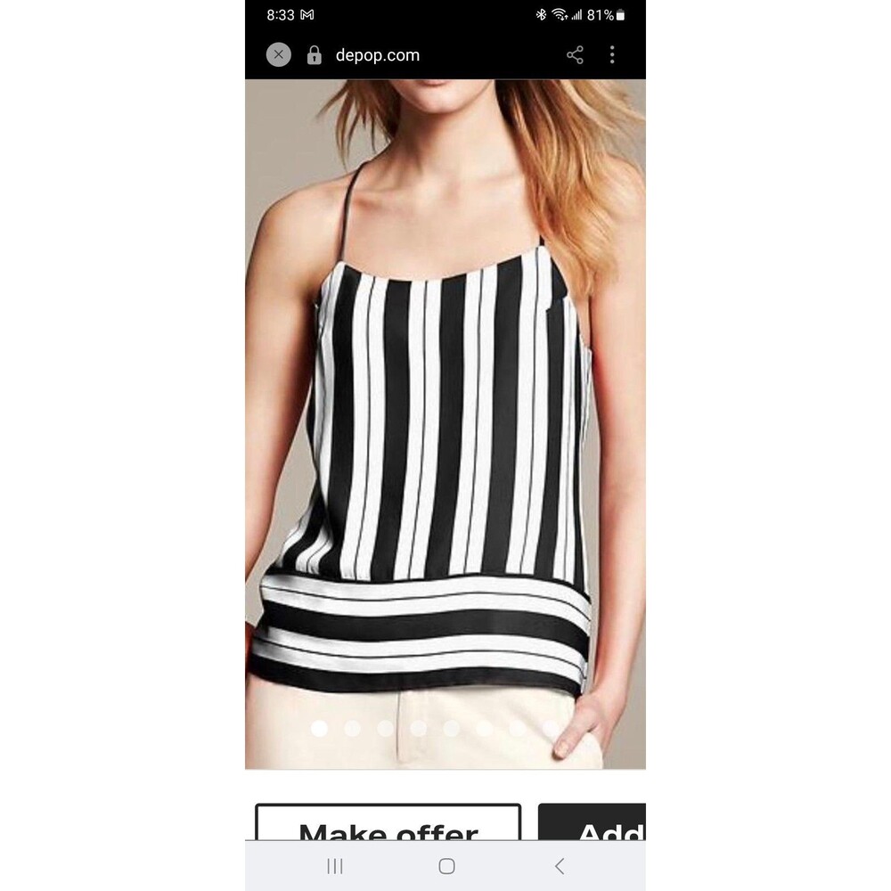 Banana Republic new black white striped racerback tank blouse 2 strappy modern
